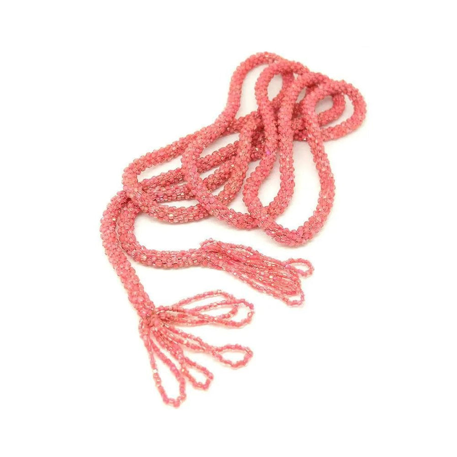 Vintage 1920s Tassel Art Deco Pink Beaded Flapper Necklace