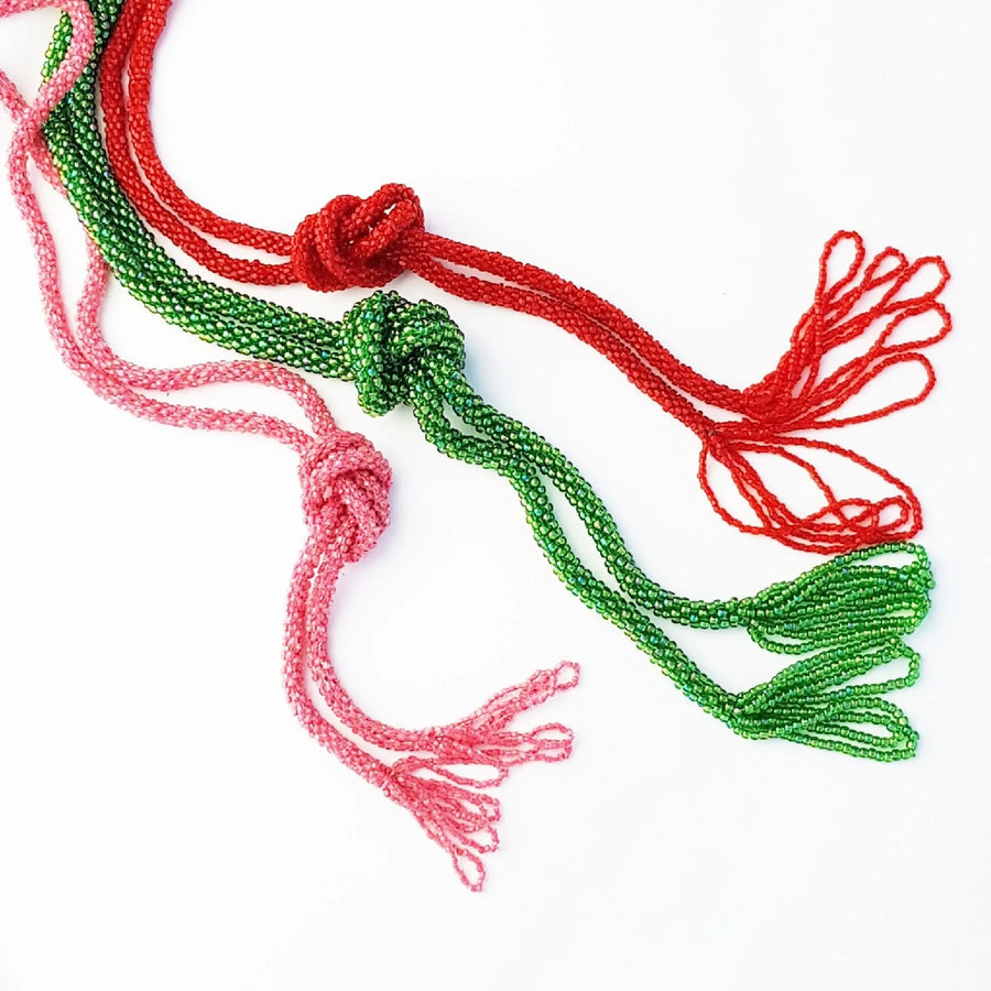 Vintage 1920s Tassel Art Deco Pink Beaded Flapper Necklace