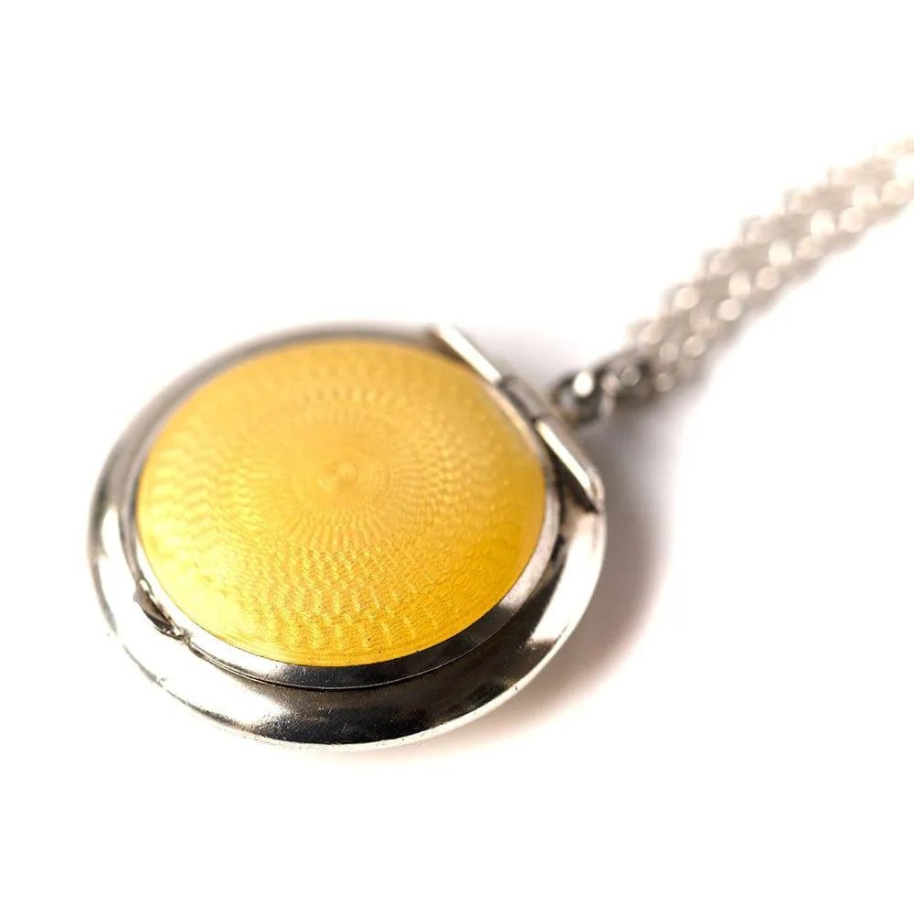 Vintage 1922 Yellow Enamel Sterling Silver Compact Locket Necklace, view 4
