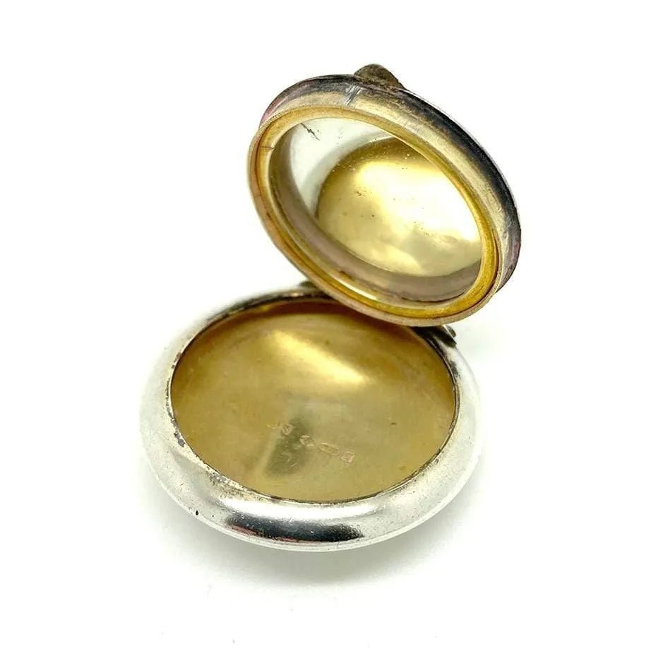 Vintage 1922 Yellow Enamel Sterling Silver Compact Locket Necklace, view 8