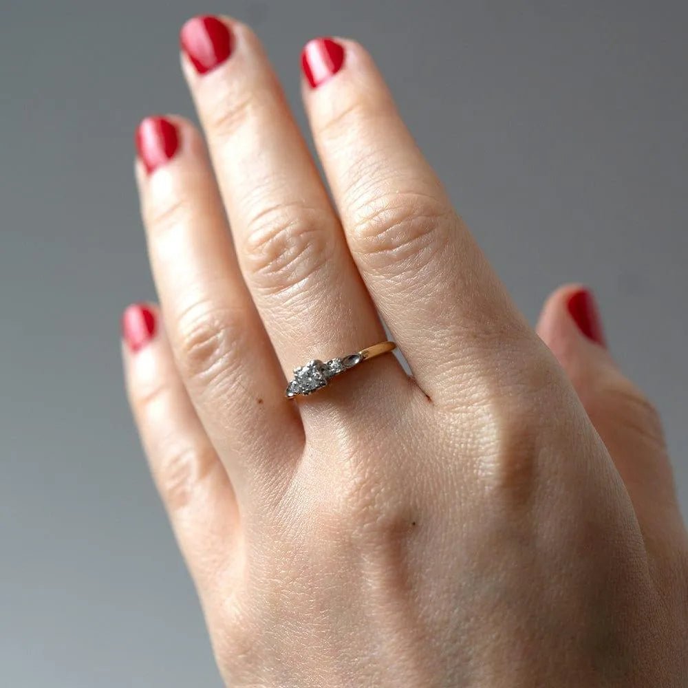 1930s 0.25 Carat Round Brilliant Diamond 18K White and Yellow Gold Vintage Engagement Ring, view 6