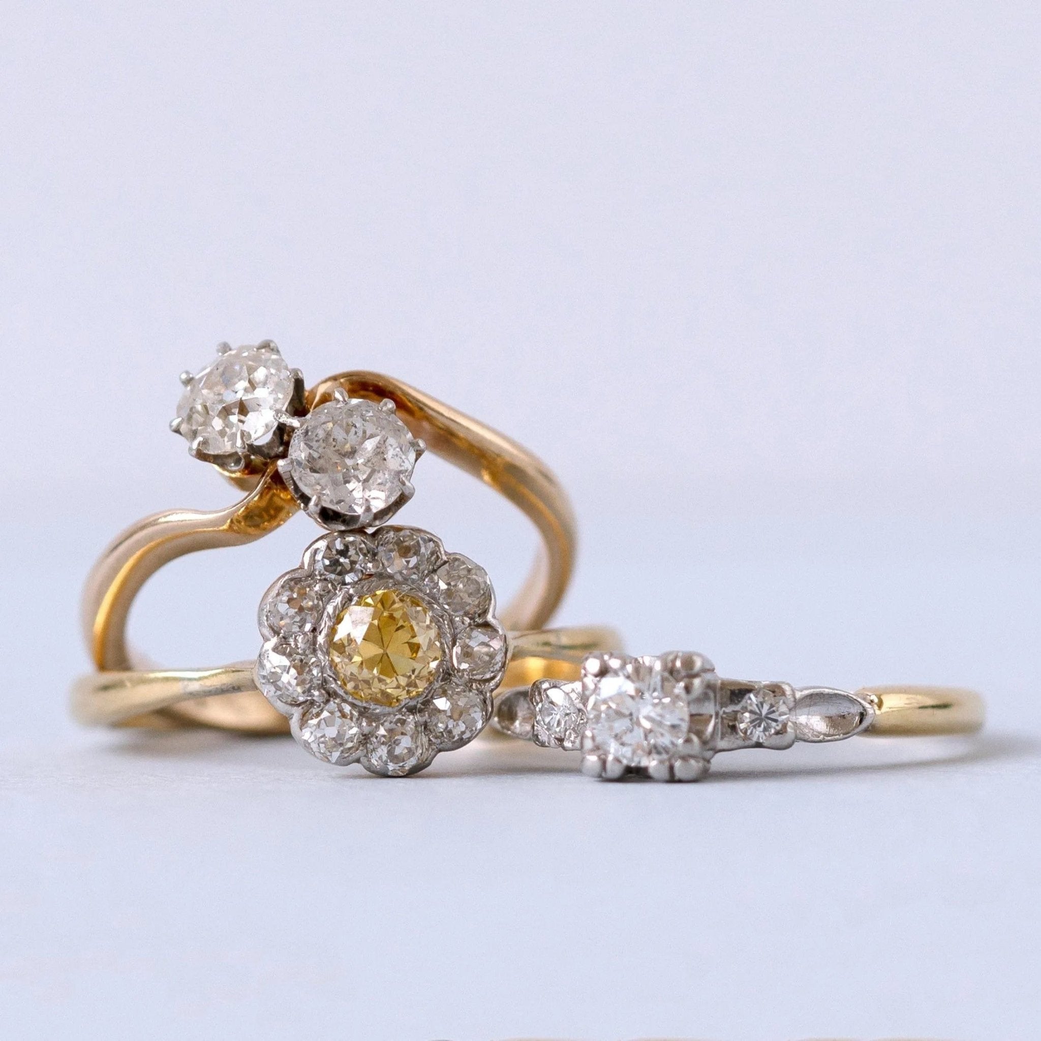 1930s 0.25 Carat Round Brilliant Diamond 18K White and Yellow Gold Vintage Engagement Ring, view 9