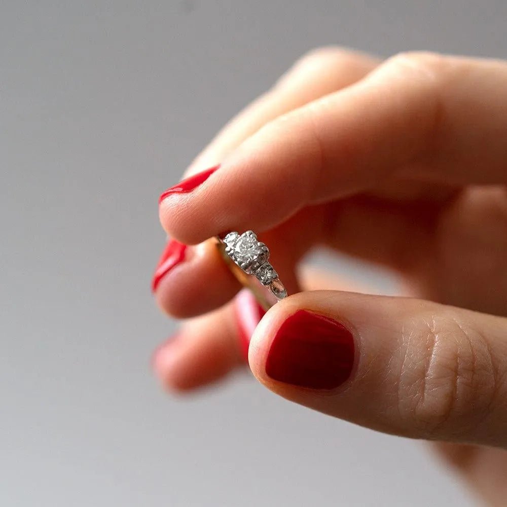 1930s 0.25 Carat Round Brilliant Diamond 18K White and Yellow Gold Vintage Engagement Ring, view 12