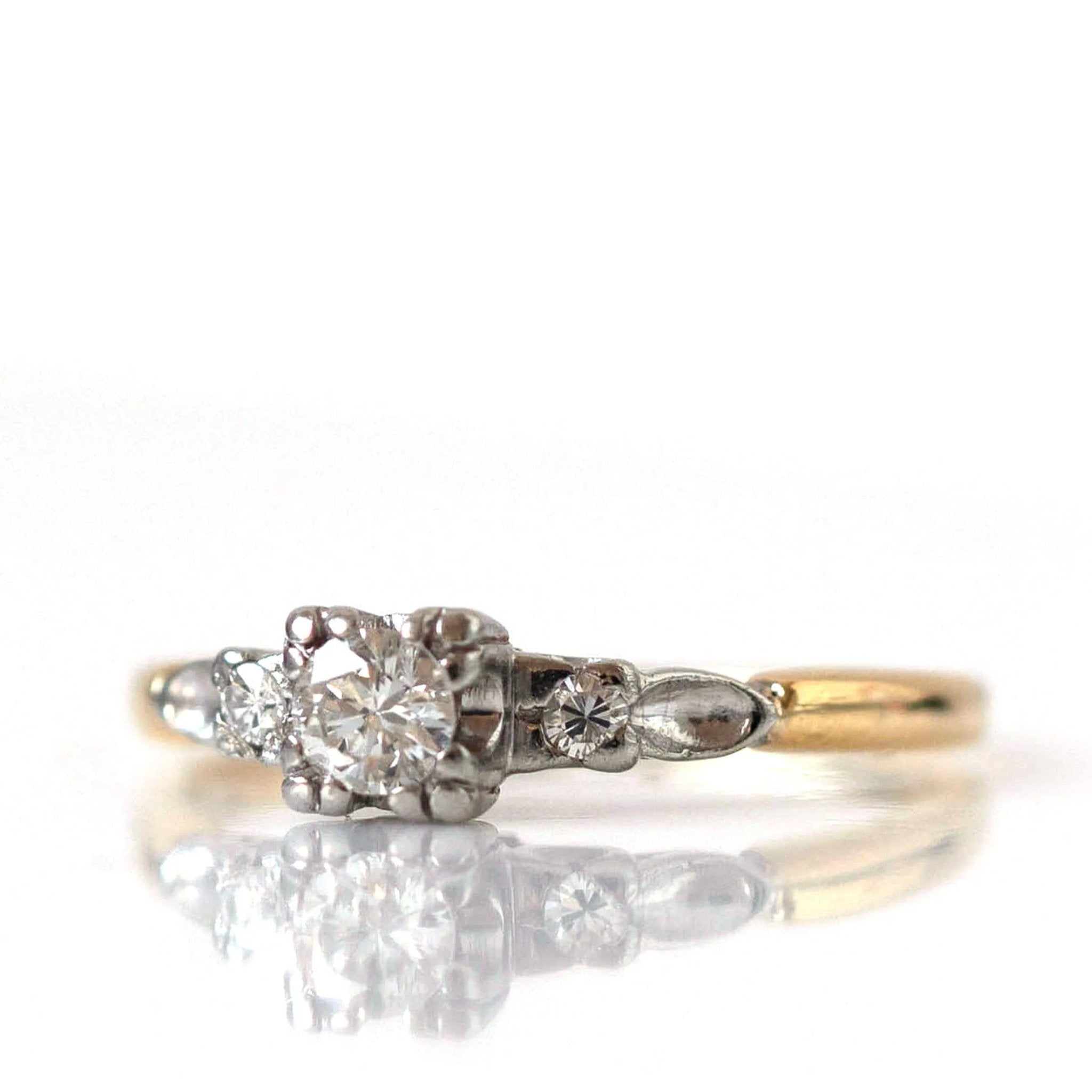 1930s 0.25 Carat Round Brilliant Diamond 18K White and Yellow Gold Vintage Engagement Ring