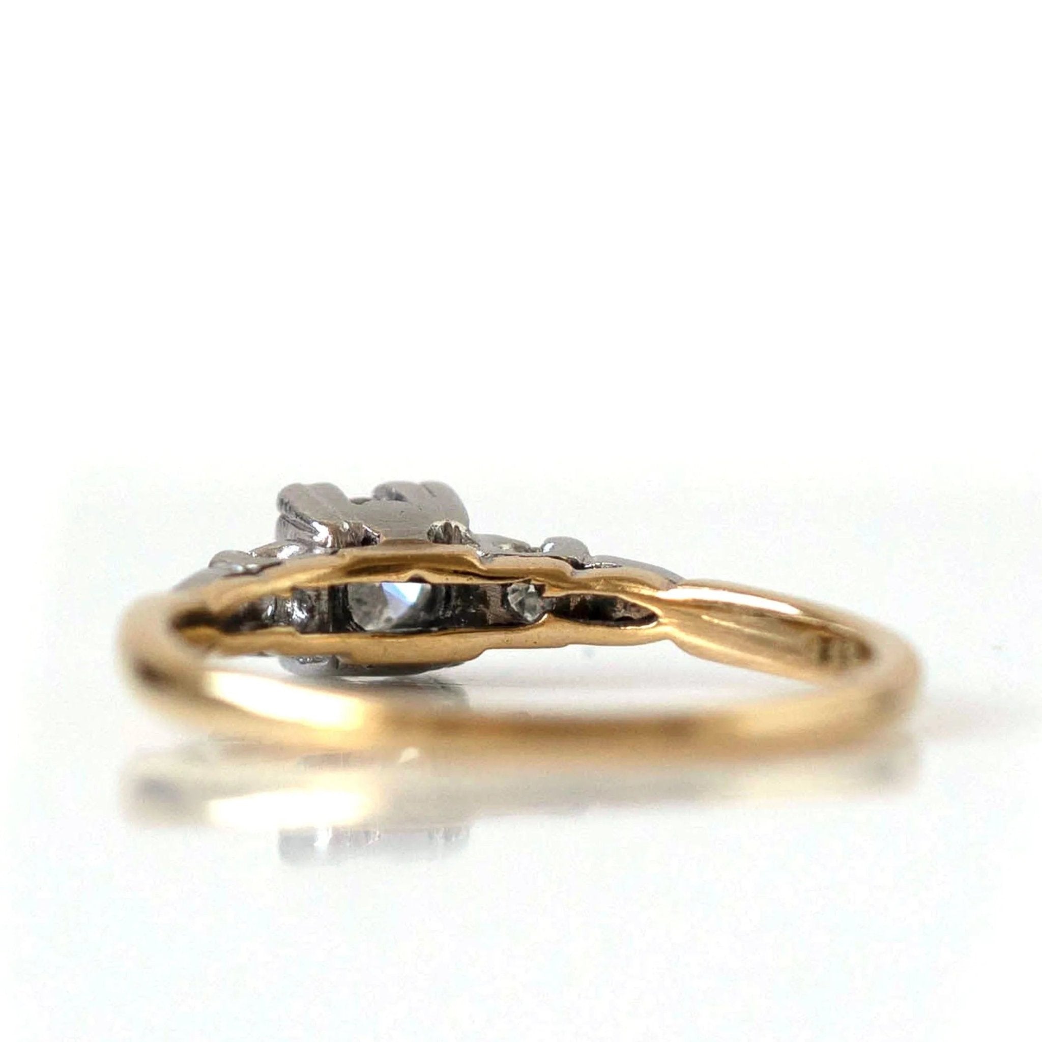1930s 0.25 Carat Round Brilliant Diamond 18K White and Yellow Gold Vintage Engagement Ring, view 8