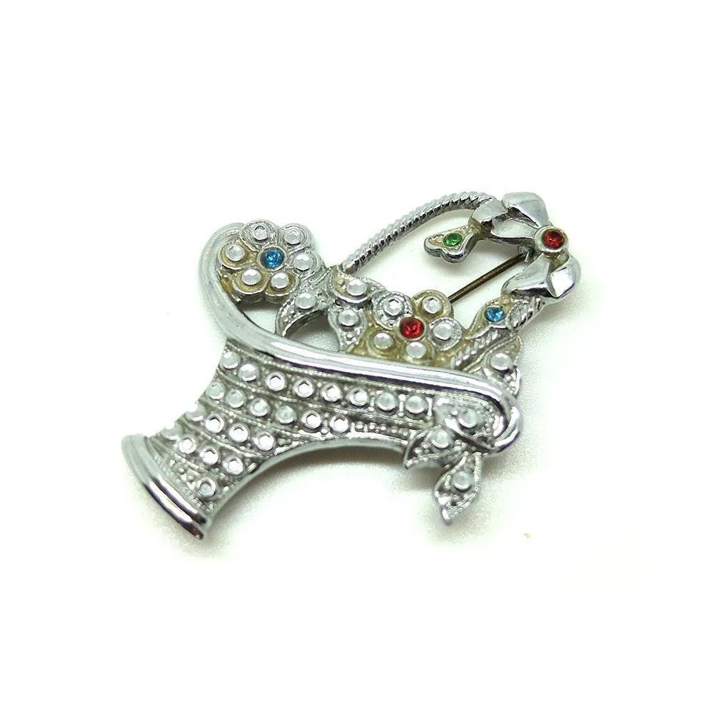 Vintage 1930's Basket of Flowers Brooch, view 2