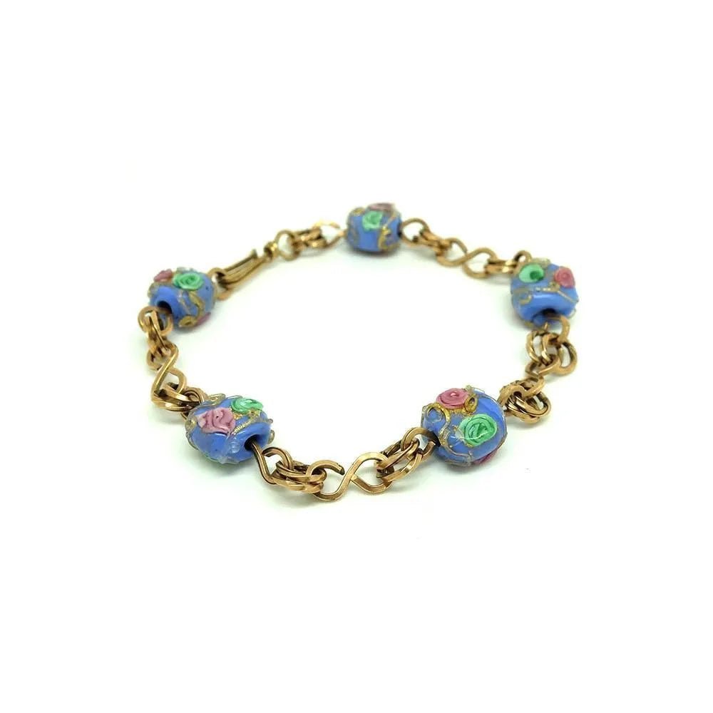 Vintage 1930's Blue Wedding Cake Rolled Gold Bracelet, view 3