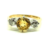 Vintage 1930s Citrine & Diamond Platinum 18ct Gold Ring