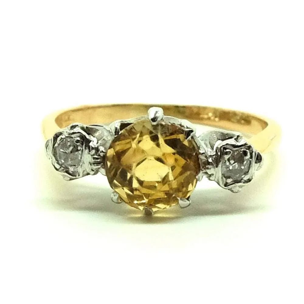 Anillo vintage de oro de 18 quilates con citrino y diamantes en platino de la década de 1930 , view 7