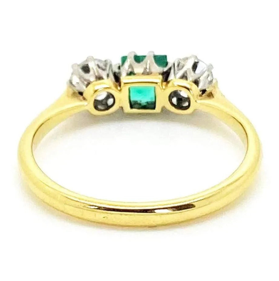 Vintage 1930s Emerald Diamond 18ct Gold Platinum Ring