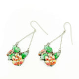 Vintage 1930s Enamel Flower Silver Drop Earrings