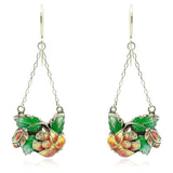 Vintage 1930s Enamel Flower Silver Drop Earrings