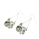 Vintage 1930s Enamel Flower Silver Drop Earrings
