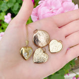Vintage 1930s Forget - Me - Not 9ct Gold Heart Locket Necklace