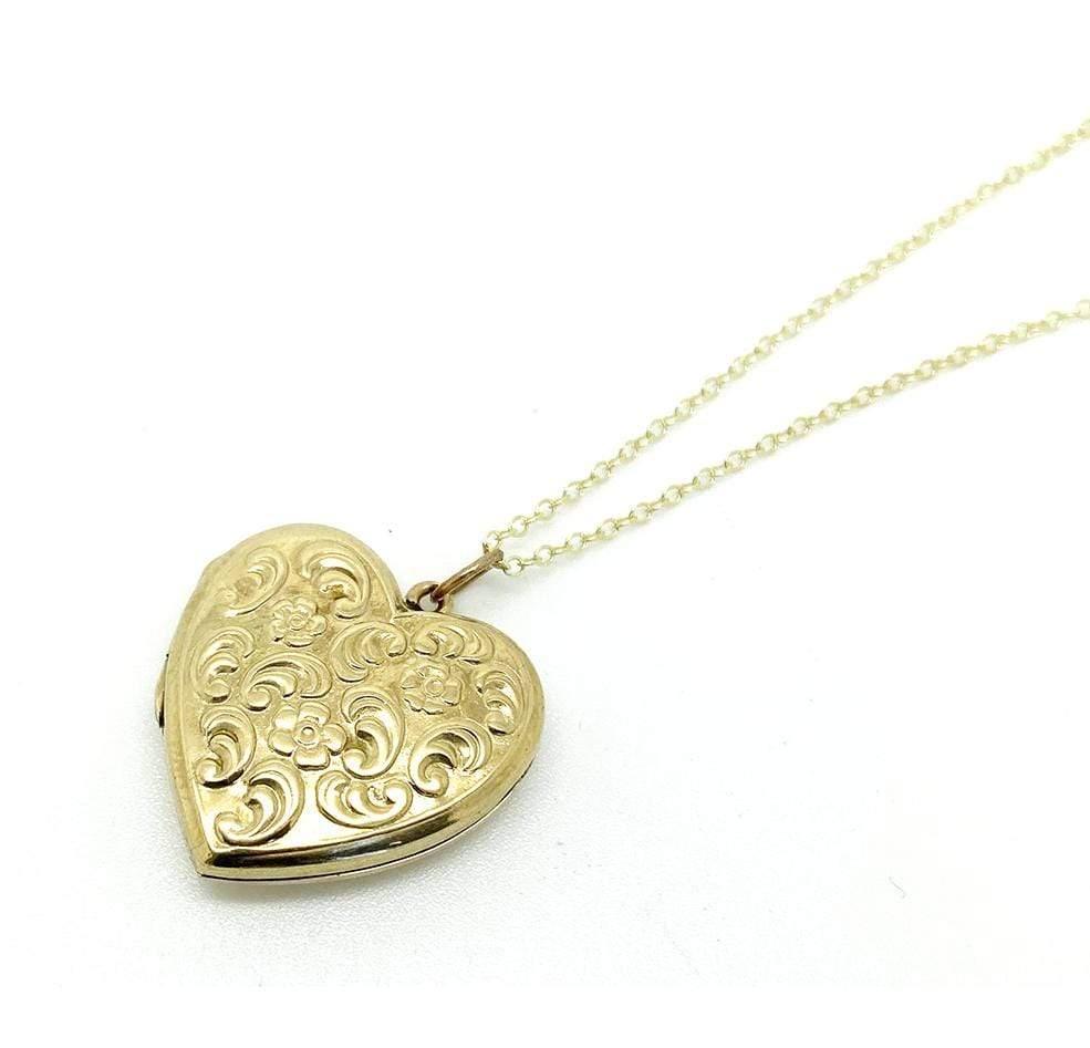 Vintage 1930s Forget-Me-Not 9ct Gold Heart Locket Necklace, view 4