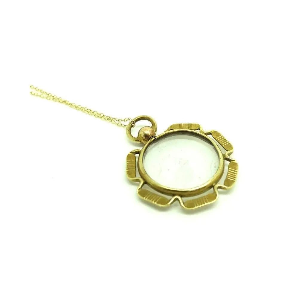 Vintage 1930s Glass Brass Locket Necklace, view 3