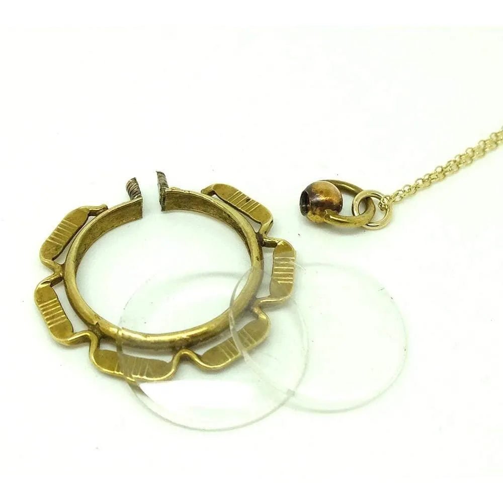 Vintage 1930s Glass Brass Locket Necklace, view 6