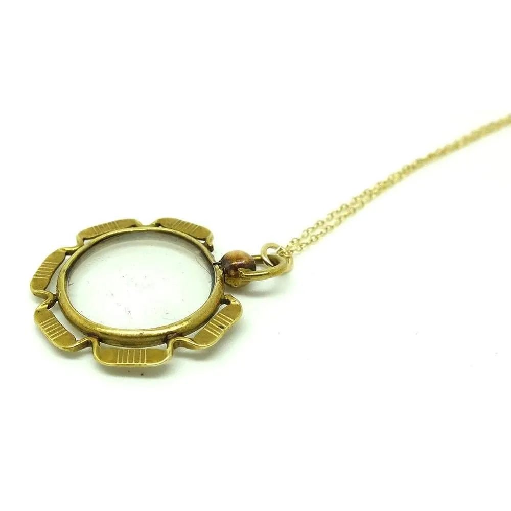 Vintage 1930s Glass Brass Locket Necklace, view 7