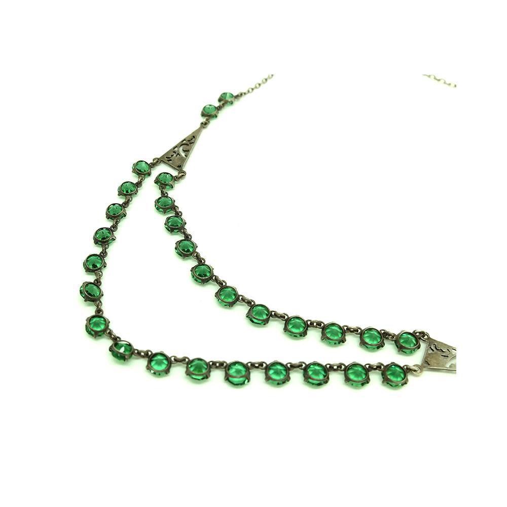 Vintage 1930s Green Glass Necklace, view 3