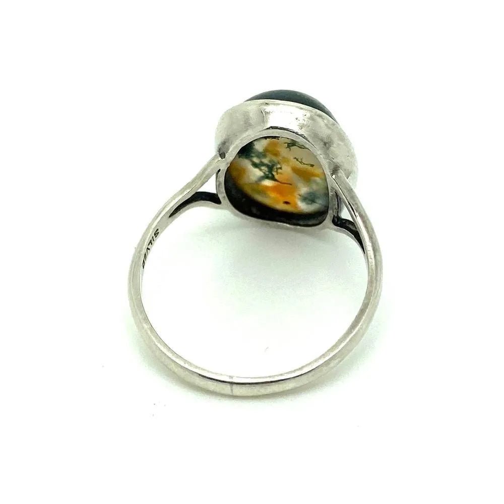 Anillo vintage de plata con ágata de musgo de los años 30, view 5