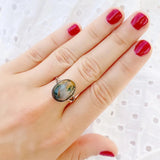 Vintage 1930s Moss Agate Silver Ring