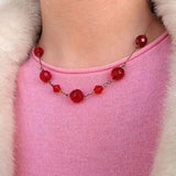 Vintage 1930s Red Glass Rolled Gold Necklace