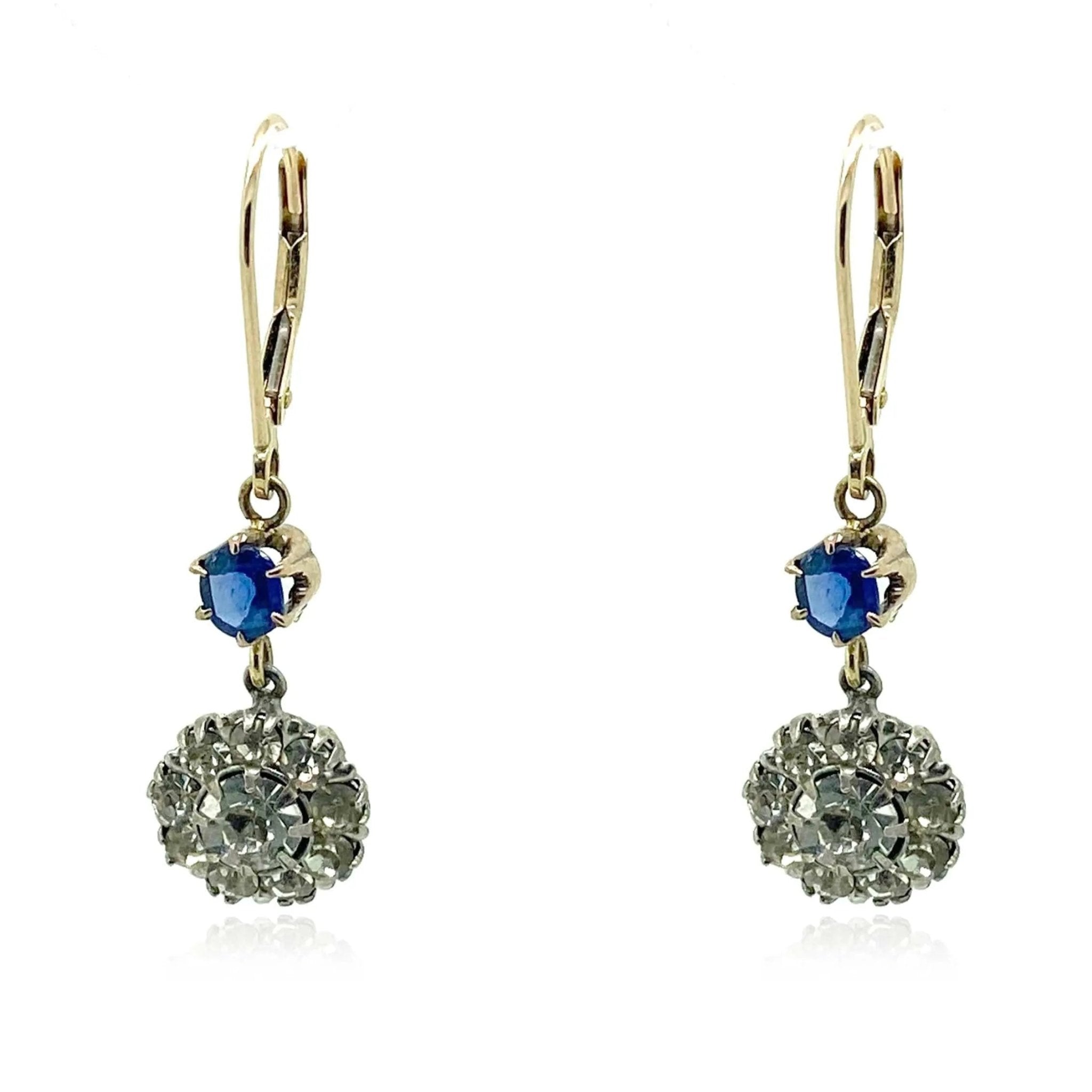 Vintage 1930s Sapphire Paste Gold Drop Earrings
