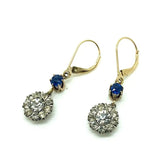 Vintage 1930s Sapphire Paste Gold Drop Earrings