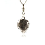Vintage 1930s Silver Engraved Heart Locket Necklace