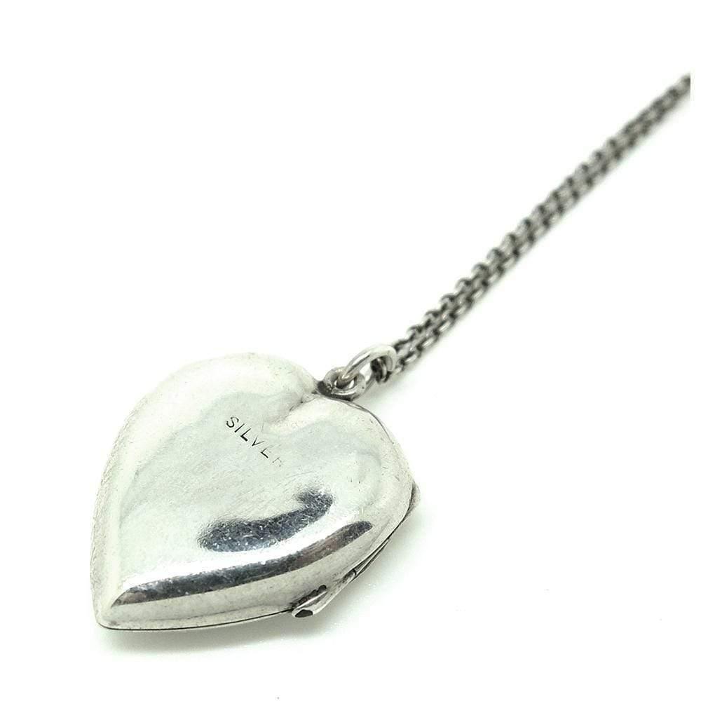 Vintage 1930s Sterling Silver Heart Locket Necklace, view 3