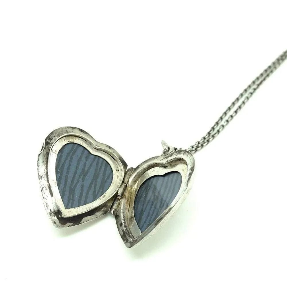 Vintage 1930s Sterling Silver Heart Locket Necklace, view 5