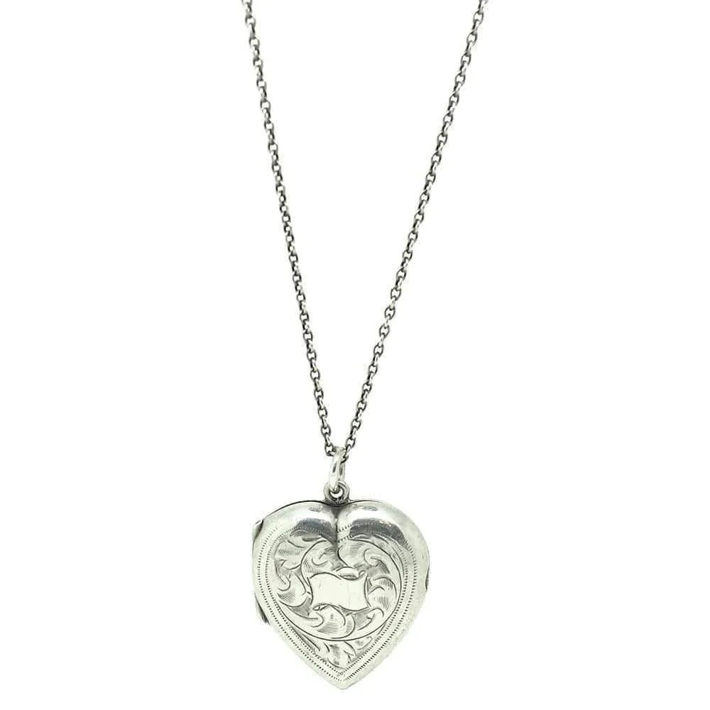 Vintage 1930s Sterling Silver Heart Locket Necklace, view 7