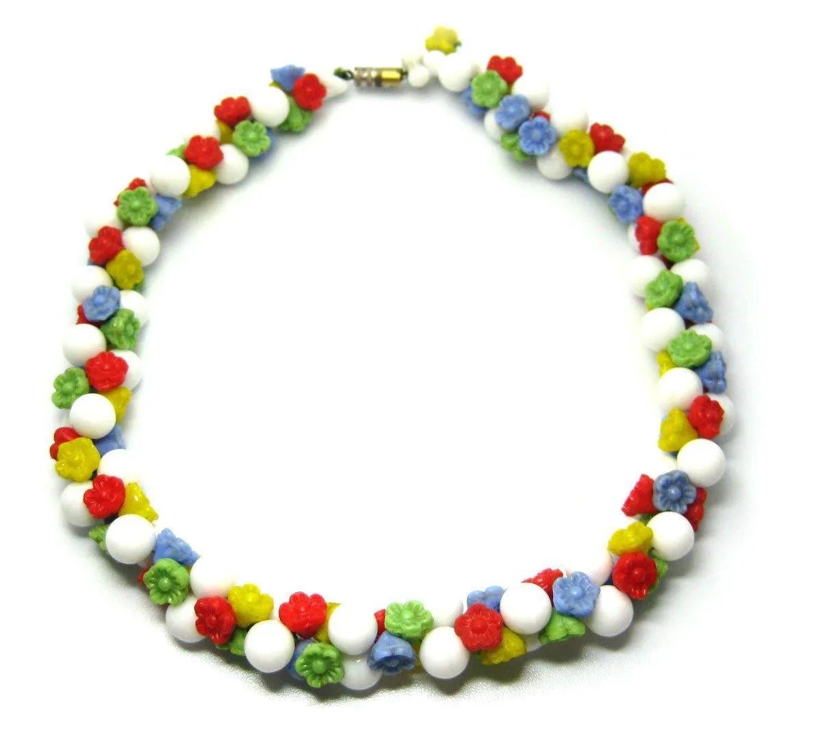 Vintage 1940s Beaded Flower Choker Necklace, view 3