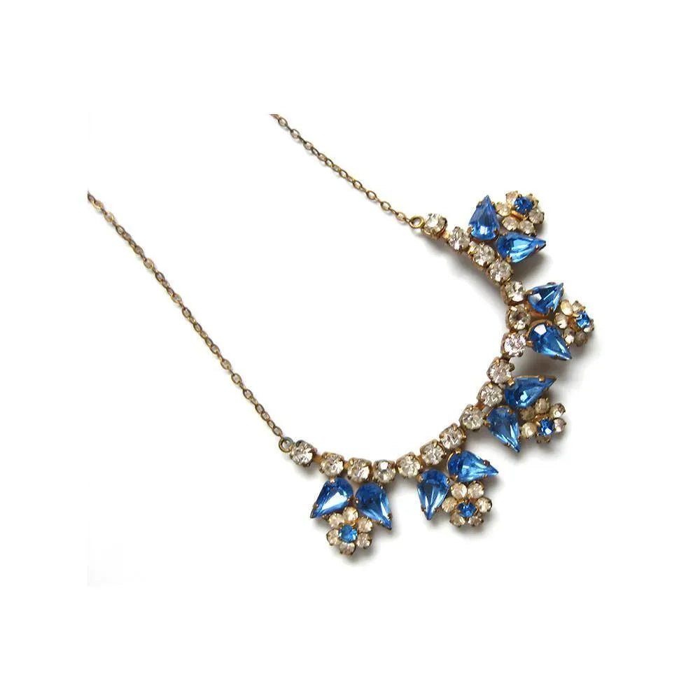 Vintage 1940's Blue Diamante Flower Necklace, view 4