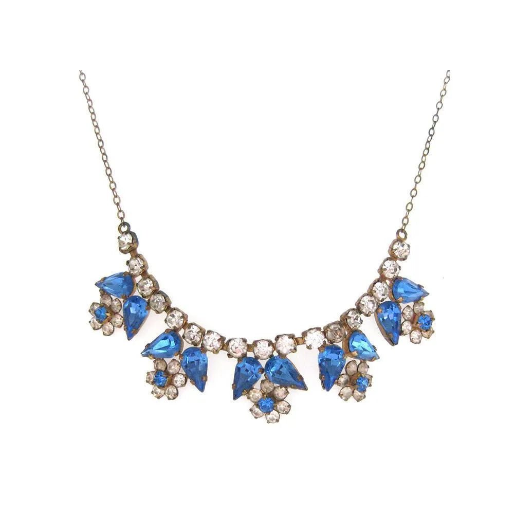 Vintage 1940's Blue Diamante Flower Necklace