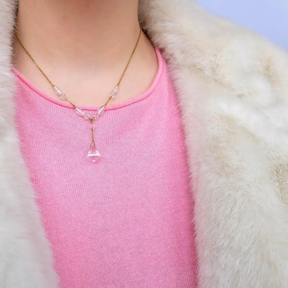 Vintage 1940's Clear Cut Glass Necklace, view 2