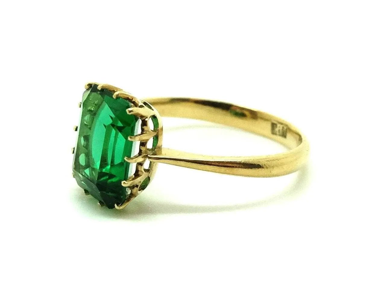 Vintage 1940s Emerald Glass 14ct Yellow Gold Ring (Size: N), view 5