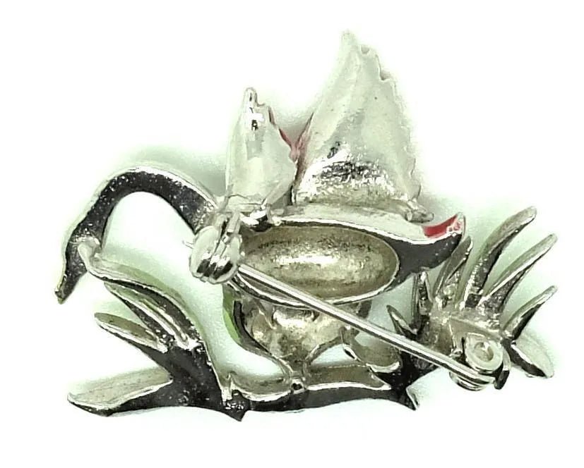 Vintage 1940s Enamel Swan Brooch, view 2