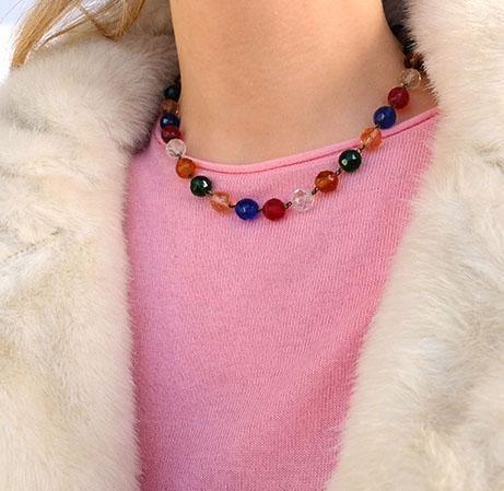 Vintage 1940s Multicoloured Beaded Glass Necklace, view 2
