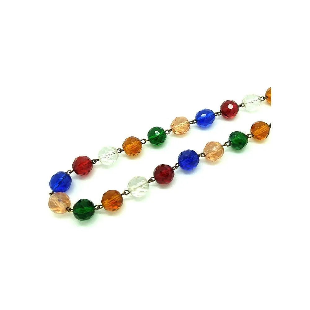 Vintage 1940s Multicoloured Beaded Glass Necklace, view 5