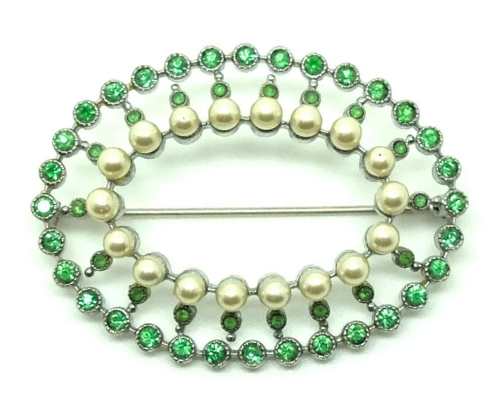 Vintage 1940s Peridot & Pearl Brooch