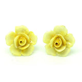 Vintage 1940s Yellow Porcelain Flower Pieced Earrings