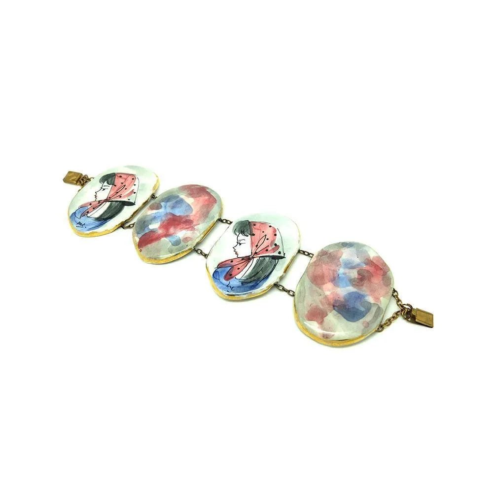 Vintage 1940s/1950s French Studio Painted Bracelet, view 3