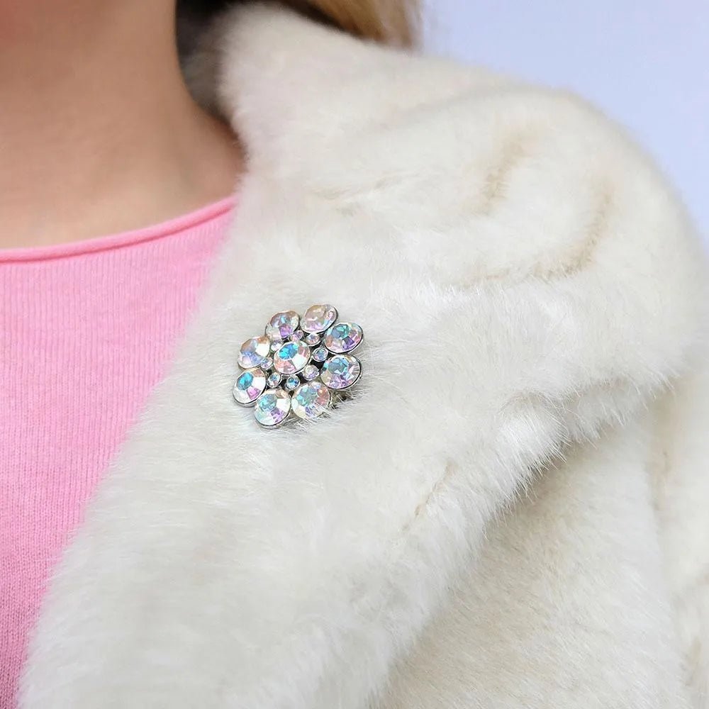 Vintage 1950s Aurora Borealis Flower Brooch, view 2