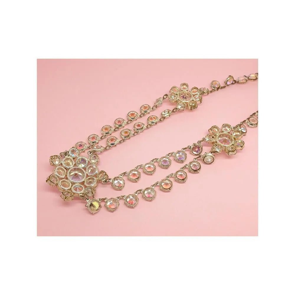 Vintage 1950's Aurora Borealis Three Flower Necklace, view 4