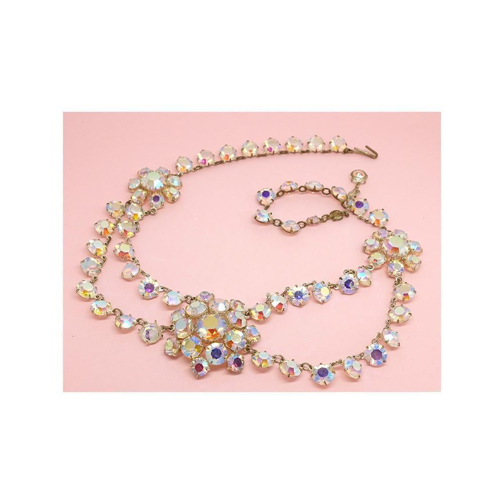 Vintage 1950's Aurora Borealis Three Flower Necklace