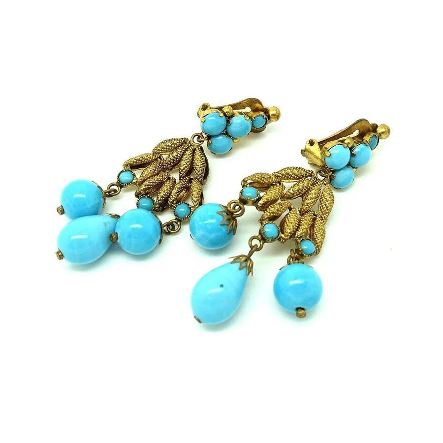 Vintage 1950s Austrian Turquoise Glass Chandelier Earrings