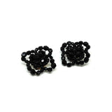 Vintage 1950's Black Beaded Flower Clip Earrings