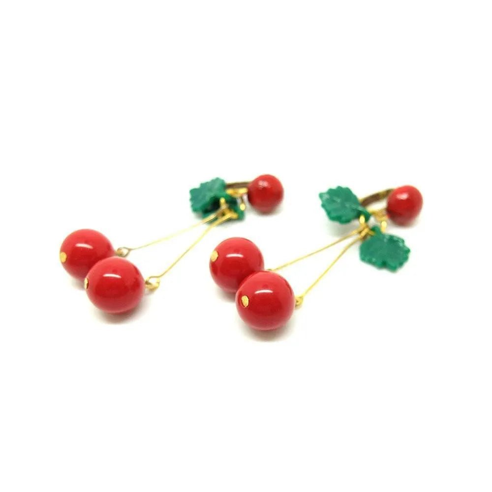 Vintage 1950s Cherry Clip On Earrings, view 5