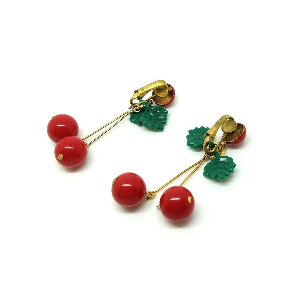 Vintage 1950s Cherry Clip On Earrings, view 3